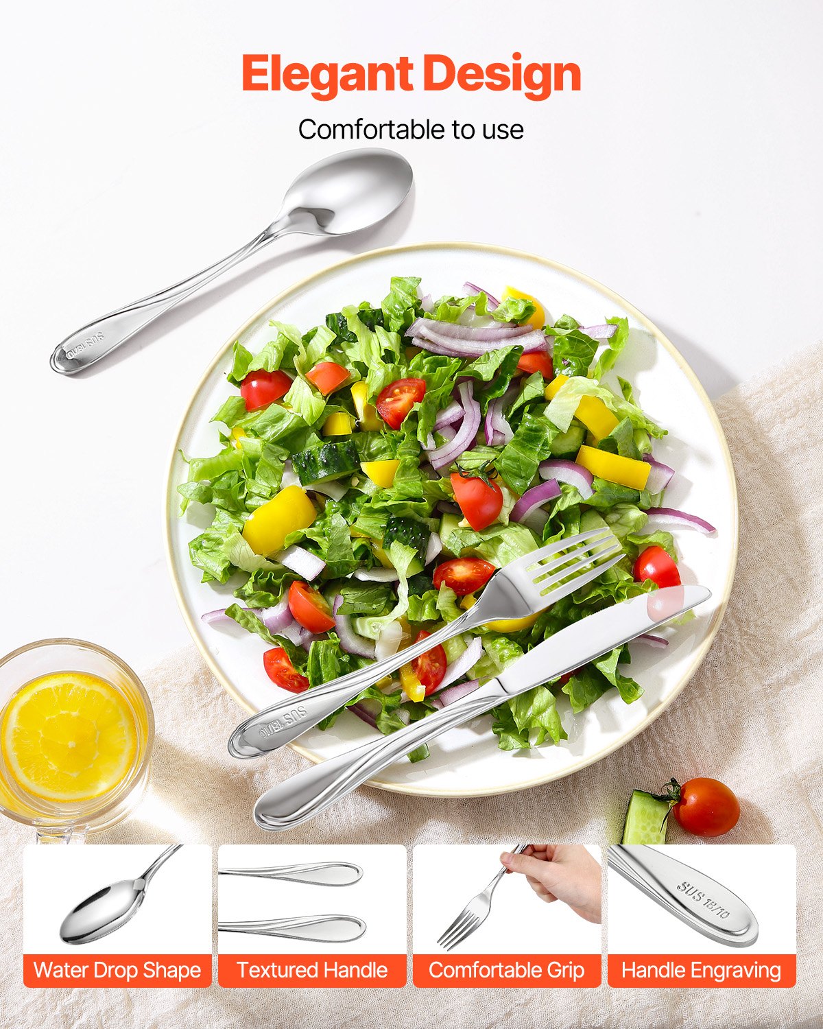 VEVOR 65-Piece Silverware Set Stainless Steel Cutlery Flatware Utensils for 12