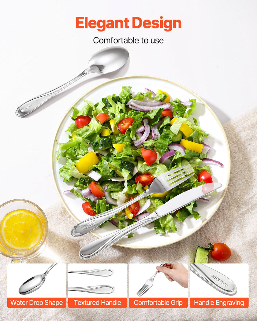VEVOR 65-Piece Silverware Set Stainless Steel Cutlery Flatware Utensils for 12