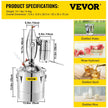 VEVOR 30L 7.9Gal Water Alcohol Distiller 304 Stainless Steel Alcohol Still Wine Making Boiler Home Kit with Thermometer for Whiskey Brandy Essential, Sliver