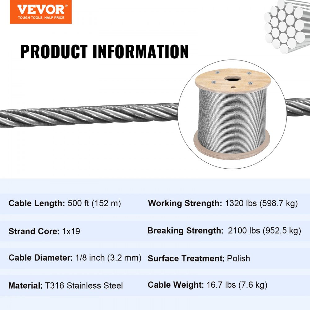 VEVOR Stainless Steel Cable Railing 1/8
