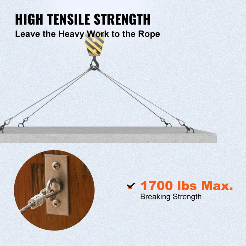 VEVOR Stainless Steel Cable Railing 1/8 Inch, Wire Rope 500 Feet 7x7, Braided Aircraft Cable Strands Construction for Deck,Rail,Balusters,Stair,Handrail,Porch,Fence