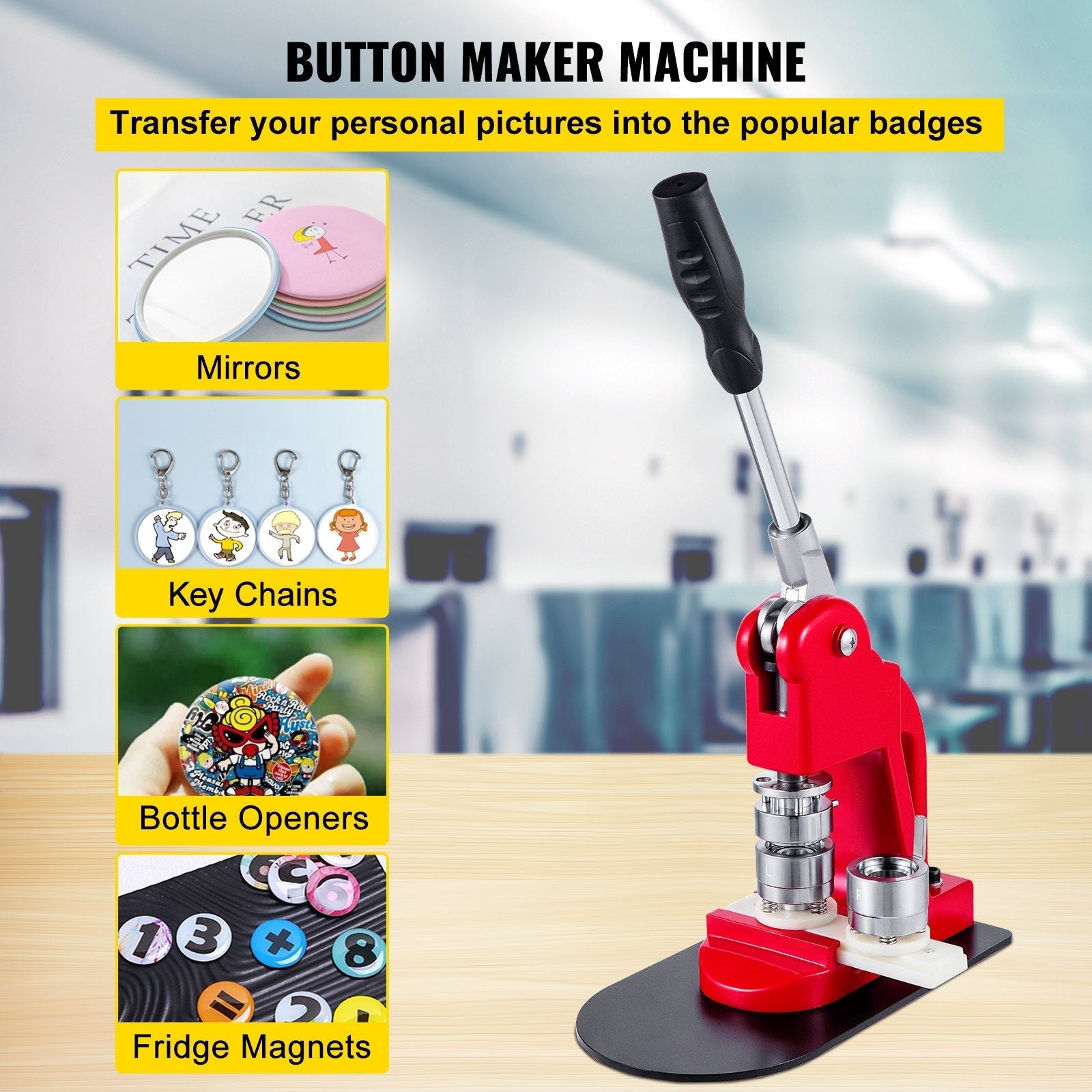 VEVOR Button Maker Button Badge Maker 32mm(1.25in) DIY Pin Button Maker Machine with1000 Pcs Free Button Parts & Circle Cutter Installation-Free Button Press Kit