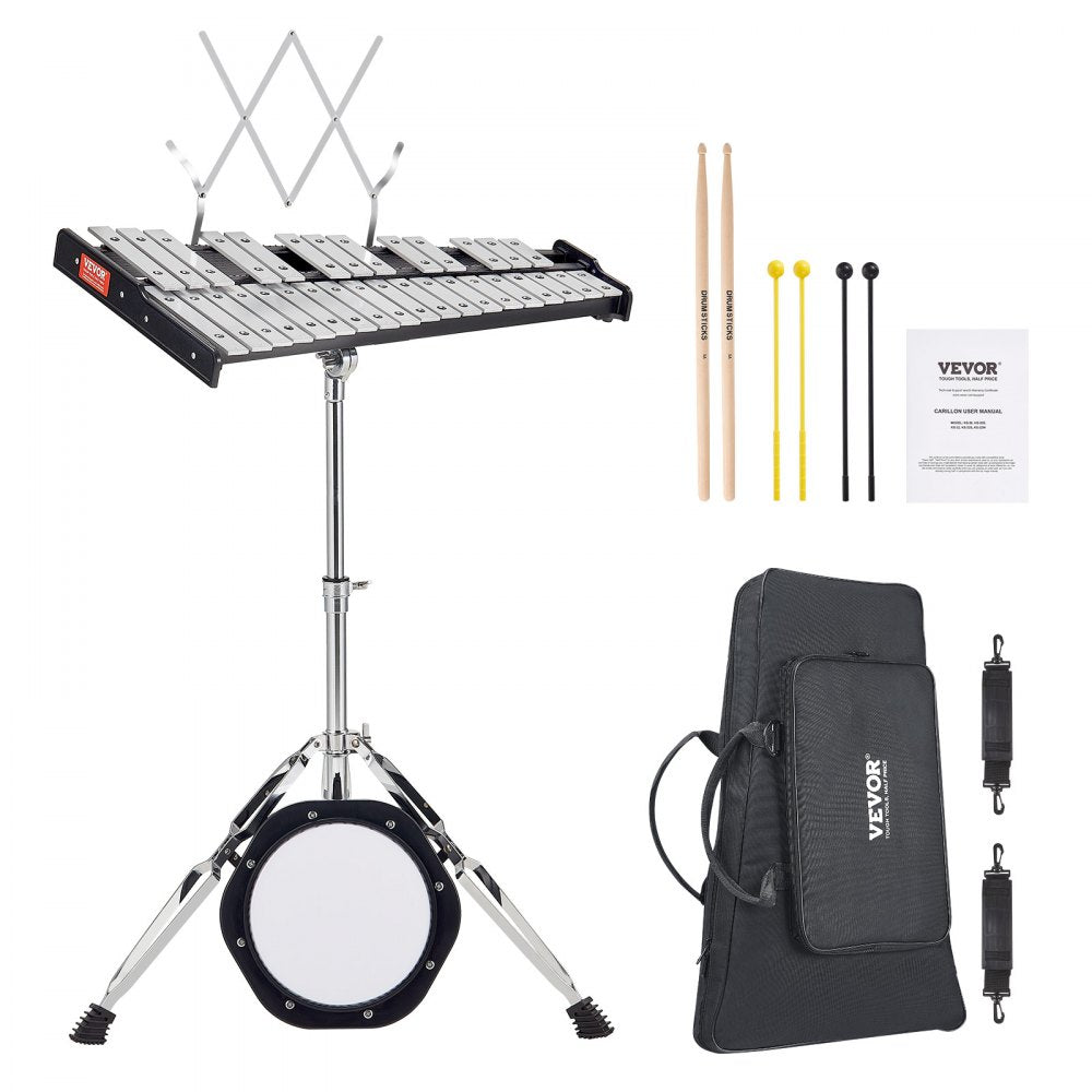 VEVOR 32 Note Glockenspiel Xylophone Bell Kit, Professional Percussion Instrument Set with Mallets, Drum Sticks, Music Stand,  8