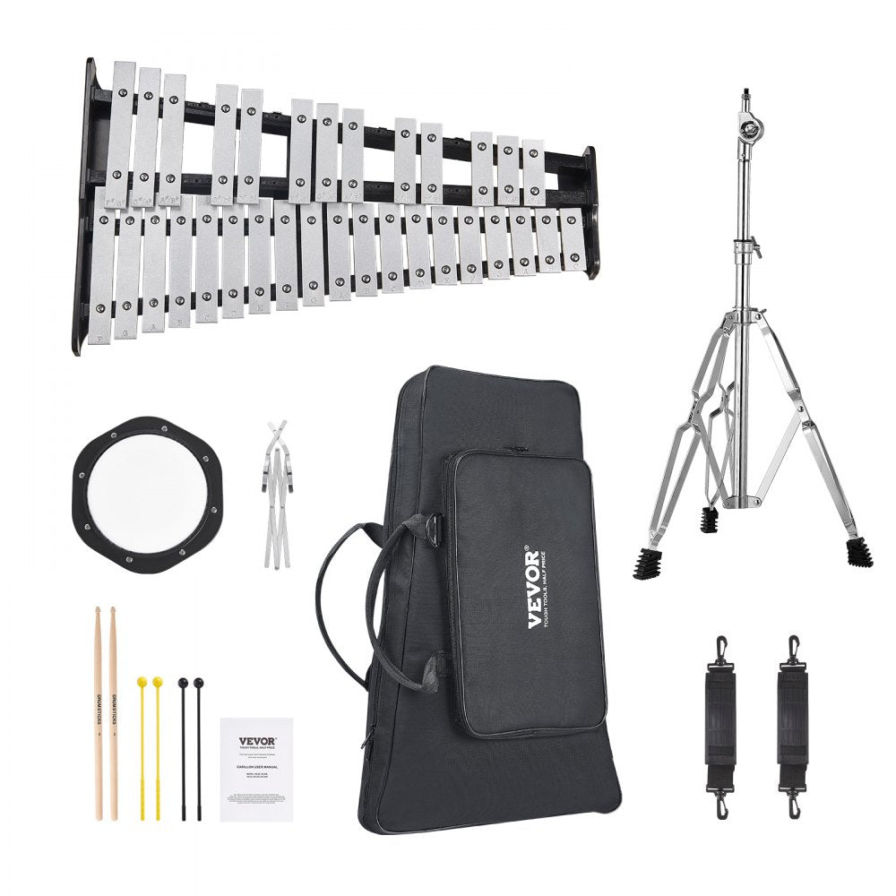 VEVOR 32 Note Glockenspiel Xylophone Bell Kit, Professional Percussion Instrument Set with Mallets, Drum Sticks, Music Stand,  8