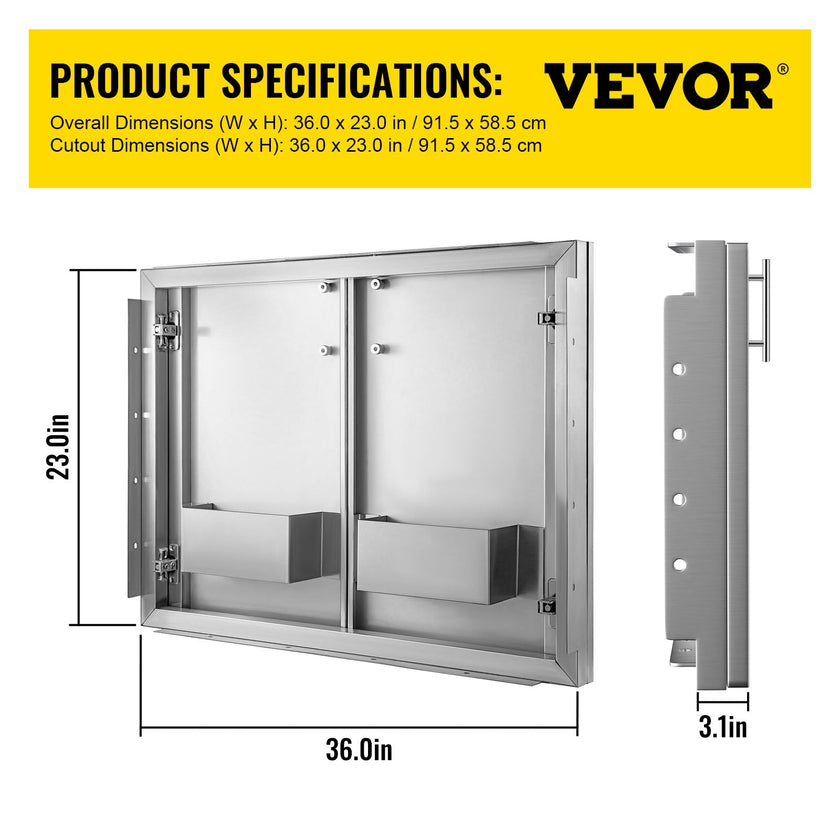 VEVOR BBQ Access Double Door 36W x 23H Inch BBQ Door Stainless Steel with Storage Outdoor Kitchen Doors for Commercial BBQ Island
