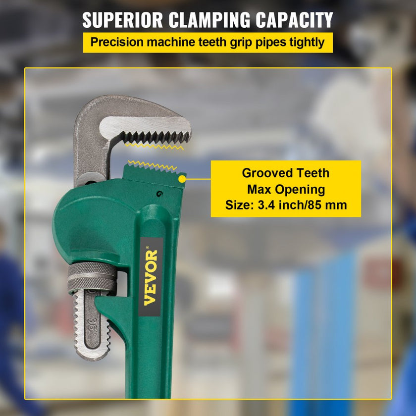 VEVOR 36-Inch Aluminum Straight Pipe Wrench Ideal for 2” to 3-1/2” Pipe Adjustable Plumbing Pipe Wrench Heavy Duty 5” Jaw capacity Plumbers Pliers Tool