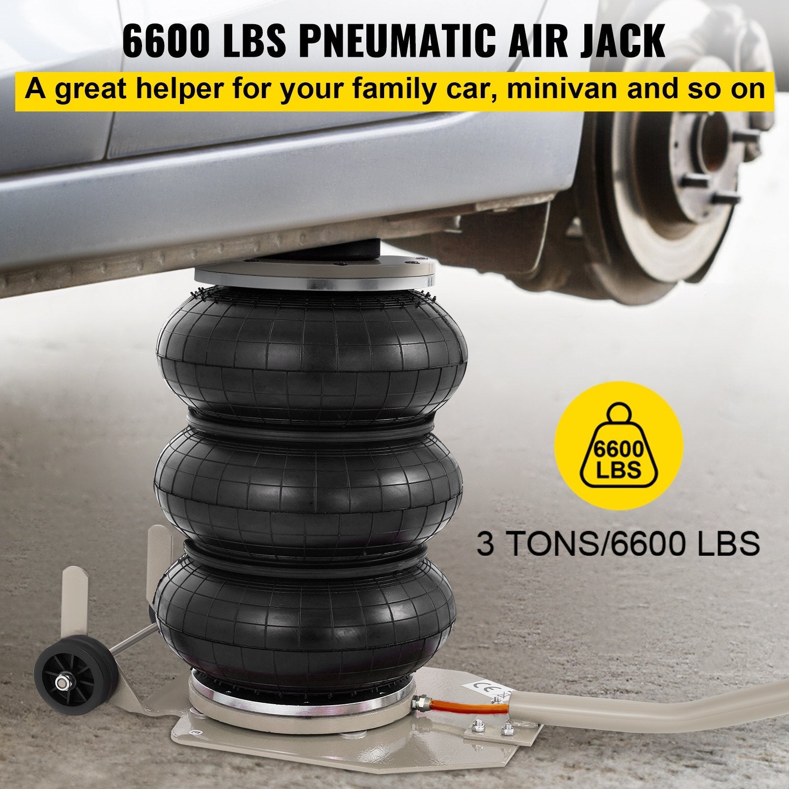 VEVOR Pneumatic Jack, 3 Ton/6600 LBS Air Bag Jack, Triple Bag Air Jack for Vehicle, Extremely Fast Lifting Action, Max Height 15.75\