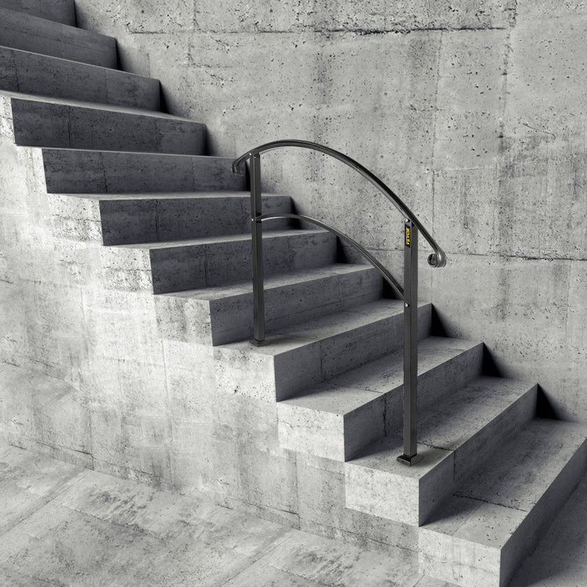 VEVOR Handrails for Outdoor Steps, Fit 1 or 3 Steps Outdoor Stair Railing, Black Wrought Iron Handrail, Flexible Front Porch Hand Rail, Transitional Handrails for Concrete Steps or Wooden Stairs