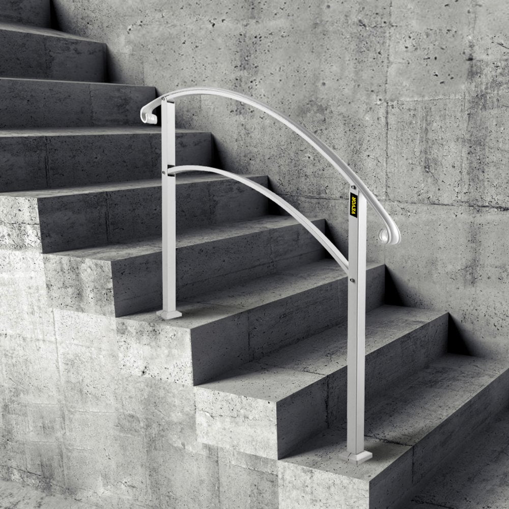 VEVOR Handrails for Outdoor Steps, Fit 1 or 3 Steps Outdoor Stair Railing, White Wrought Iron Handrail, Flexible Front Porch Hand Rail, Transitional Handrails for Concrete Steps or Wooden Stairs
