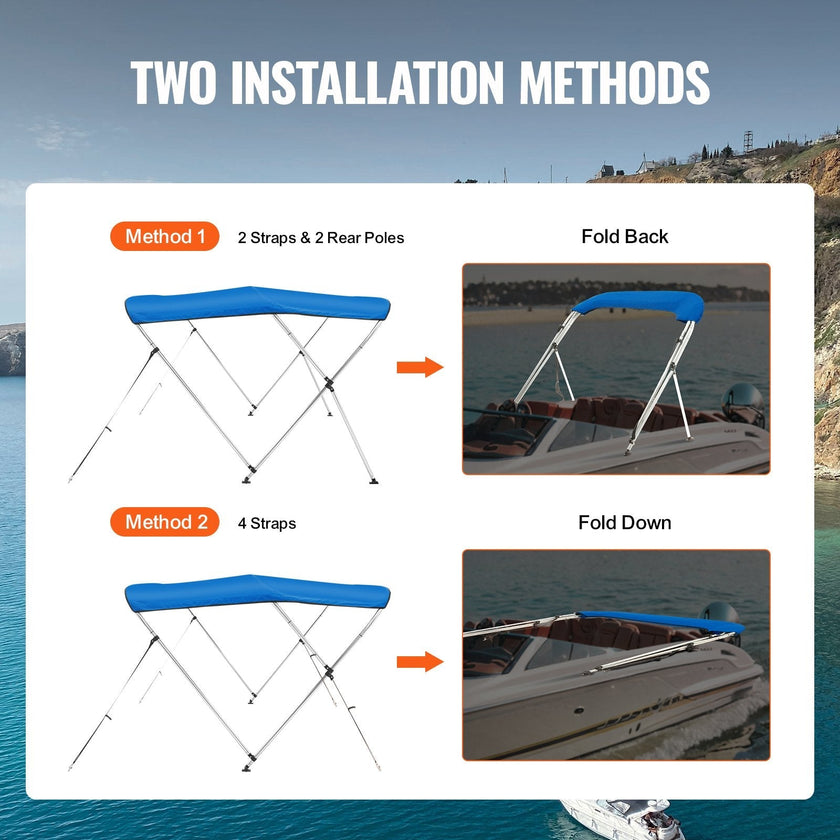 VEVOR 3 Bow Bimini Top Boat Cover, 900D Polyester Canopy with 1