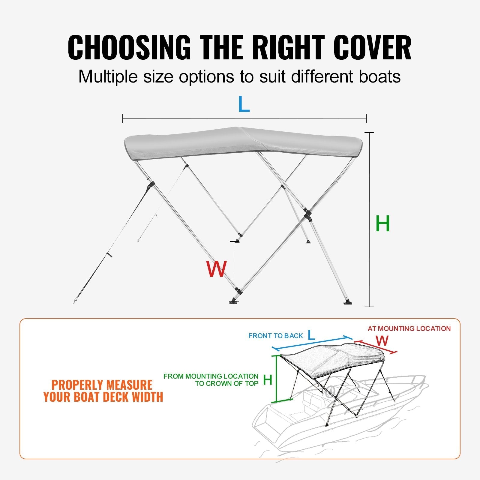 VEVOR 3 Bow Bimini Top Boat Cover, 900D Polyester Canopy with 1