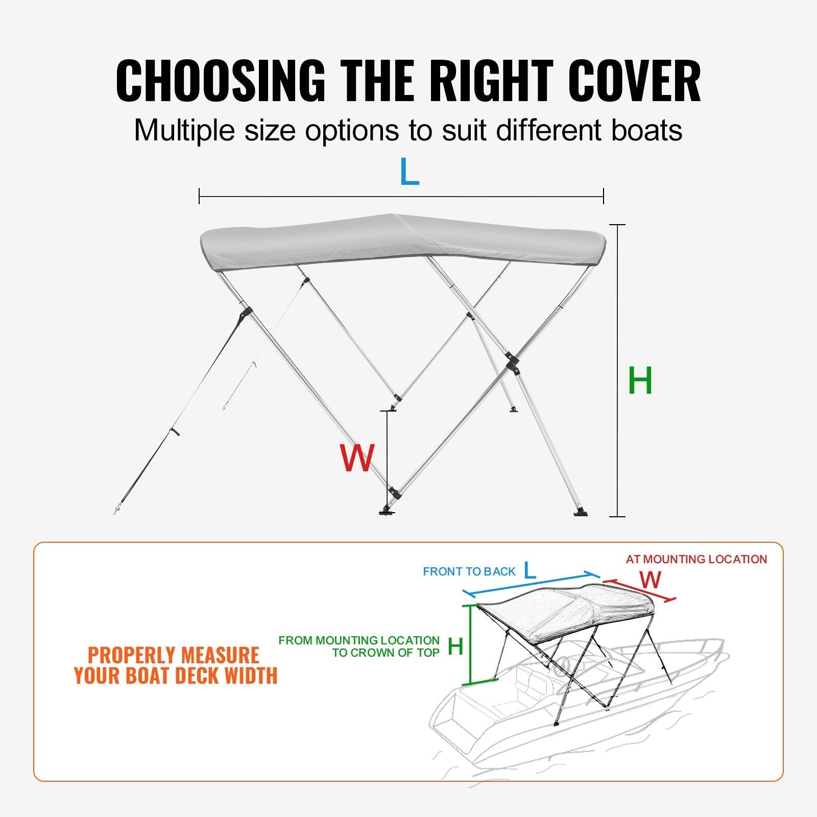 VEVOR 3 Bow Bimini Top Boat Cover, 900D Polyester Canopy with 1