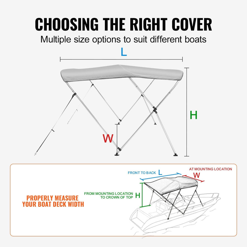 VEVOR 3 Bow Bimini Top Boat Cover, 900D Polyester Canopy with 1