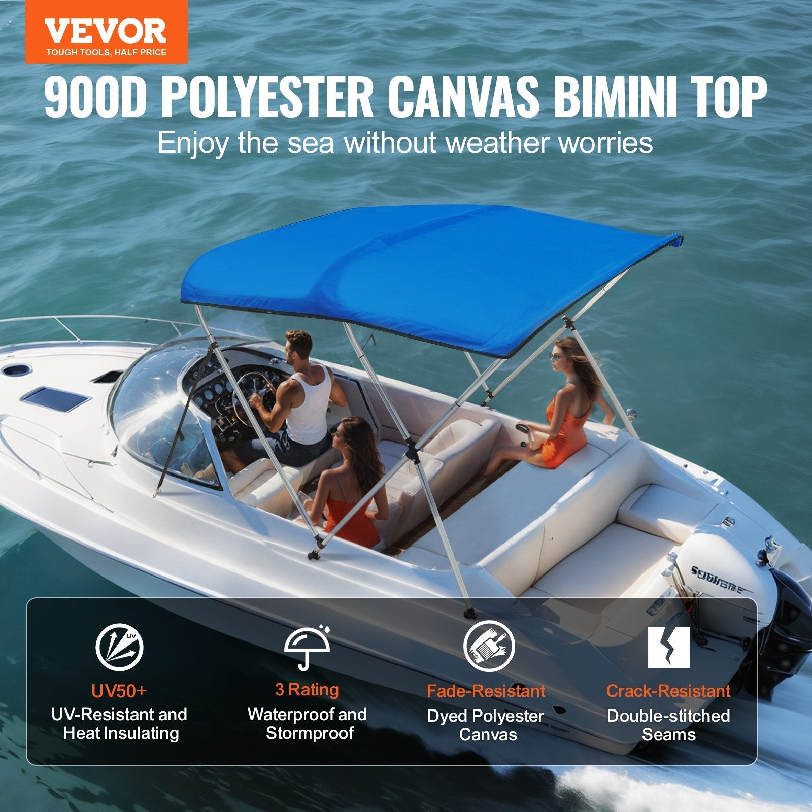 VEVOR 3 Bow Bimini Top Boat Cover, 900D Polyester Canopy with 1