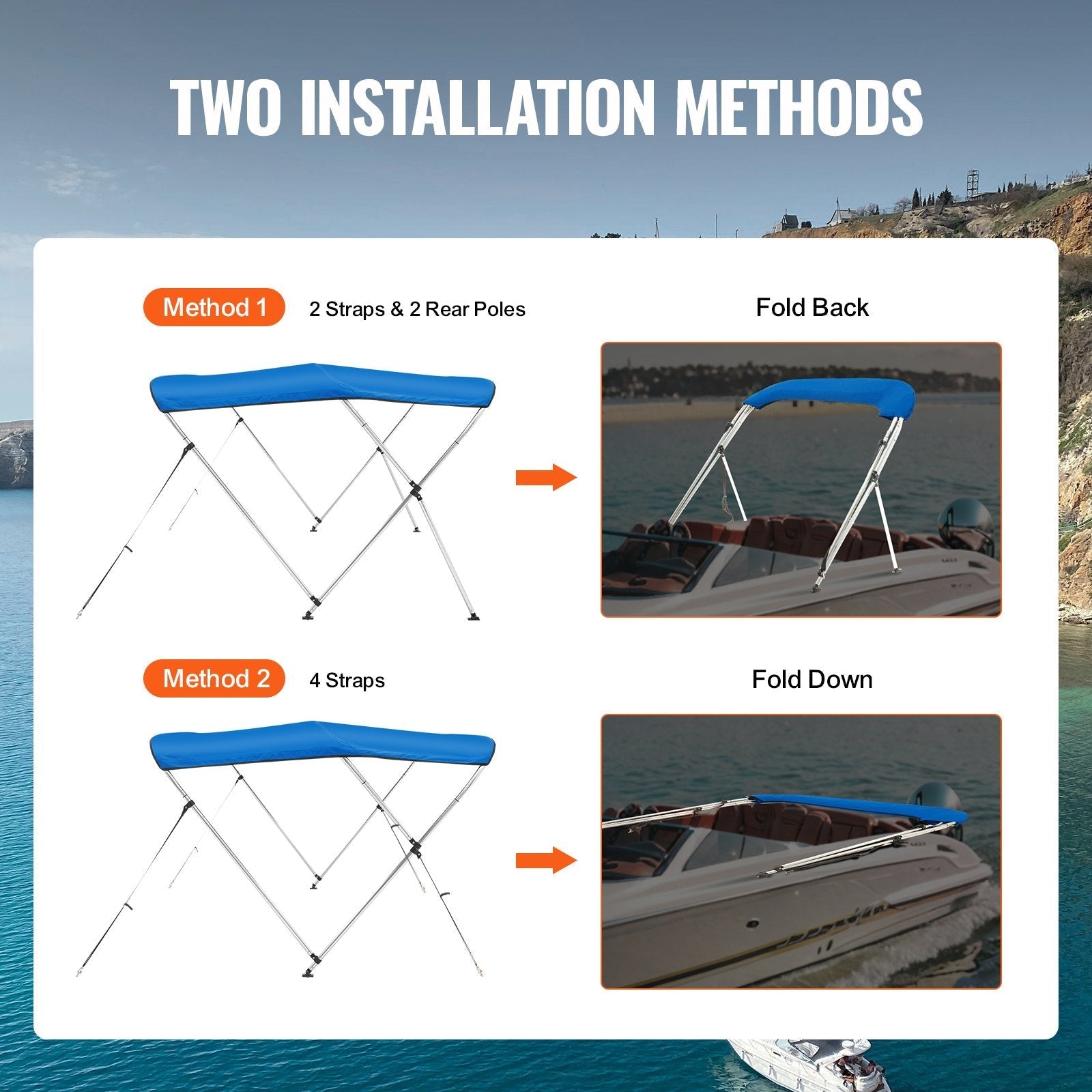 VEVOR 3 Bow Bimini Top Boat Cover, 900D Polyester Canopy with 1