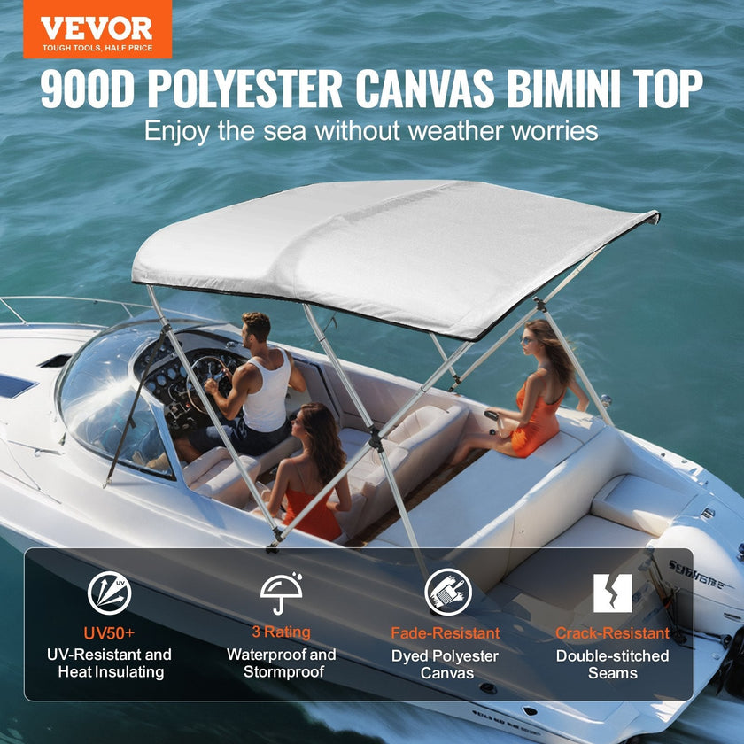 VEVOR 3 Bow Bimini Top Boat Cover, 900D Polyester Canopy with 1