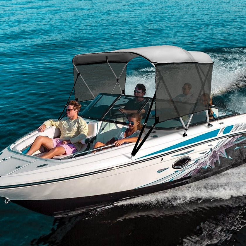 VEVOR 3 Bow Bimini Top Boat Cover, Detachable Mesh Sidewalls, 600D Polyester Canopy with 1