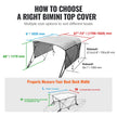 VEVOR 3 Bow Bimini Top Boat Cover, Detachable Mesh Sidewalls, 600D Polyester Canopy with 1