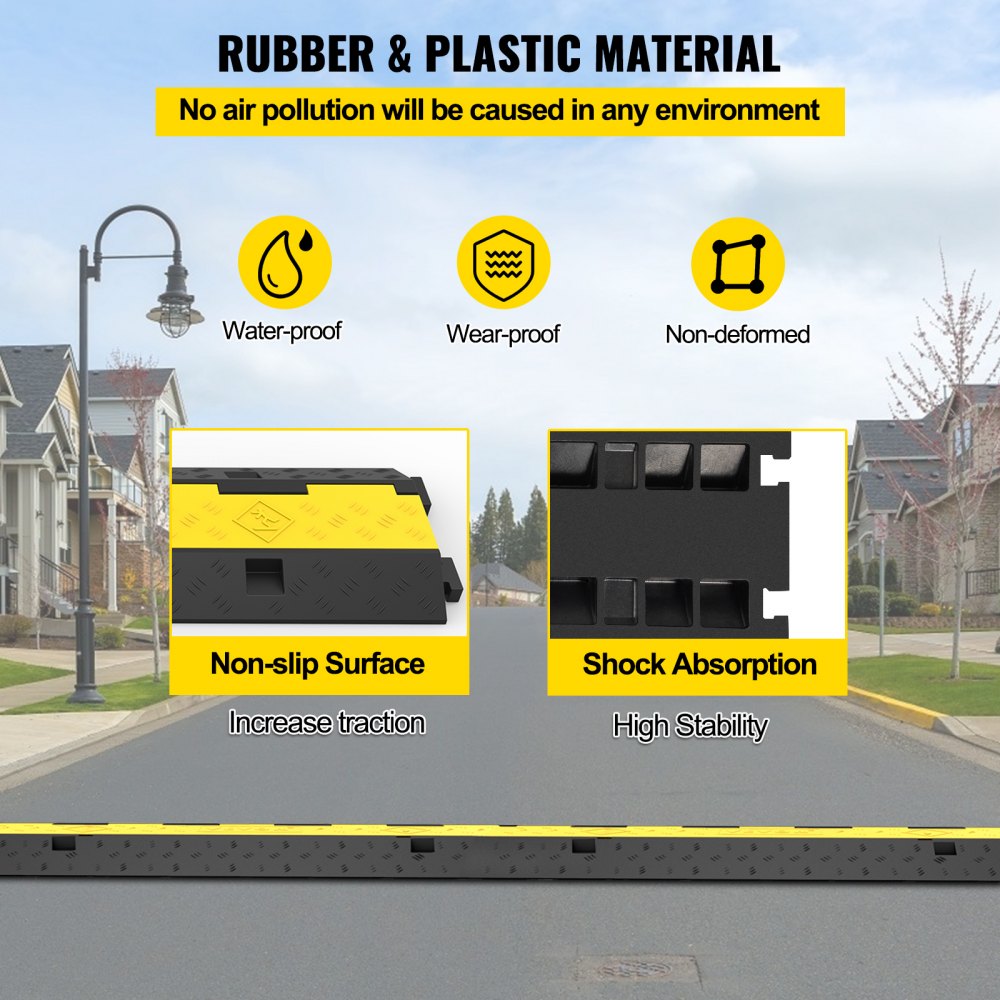 VEVOR Cable Protector Car Dual Channel Rubber Channel Cable Protector Capacity 11000lbs Cable Hose Protector 3 Pack (3 Pack)