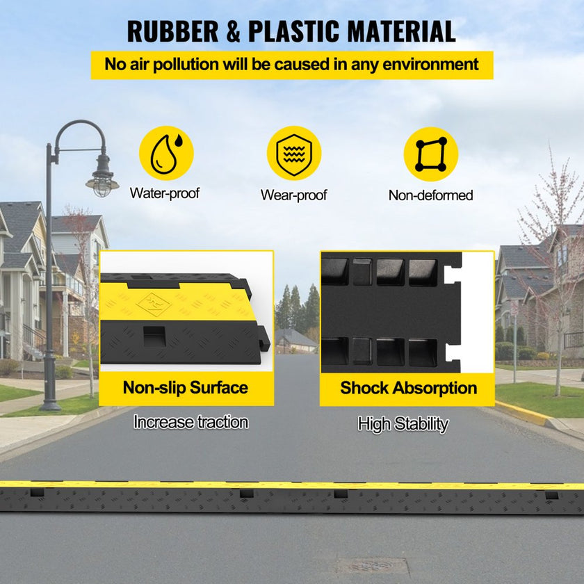 VEVOR Cable Protector Car Dual Channel Rubber Channel Cable Protector Capacity 11000lbs Cable Hose Protector 3 Pack (3 Pack)