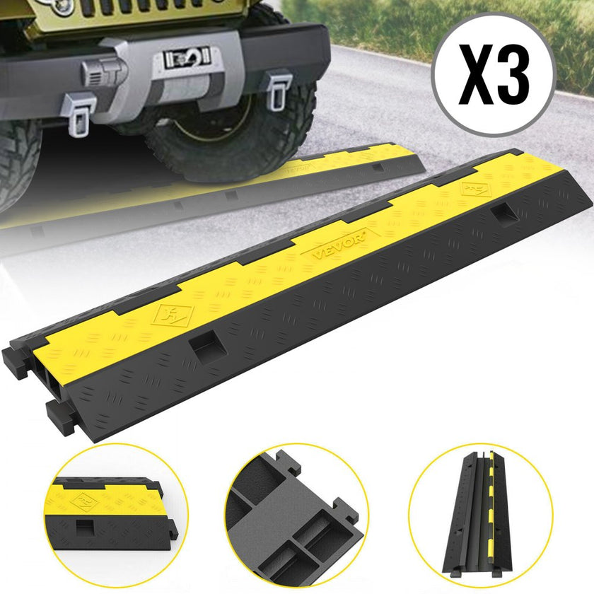 VEVOR Cable Protector Car Dual Channel Rubber Channel Cable Protector Capacity 11000lbs Cable Hose Protector 3 Pack (3 Pack)