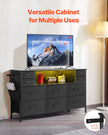 VEVOR 10 Fabric Drawer Dresser with Open Storage Shelf LED Lights & Outlet Black