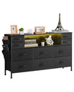 VEVOR 10 Fabric Drawer Dresser with Open Storage Shelf LED Lights & Outlet Black