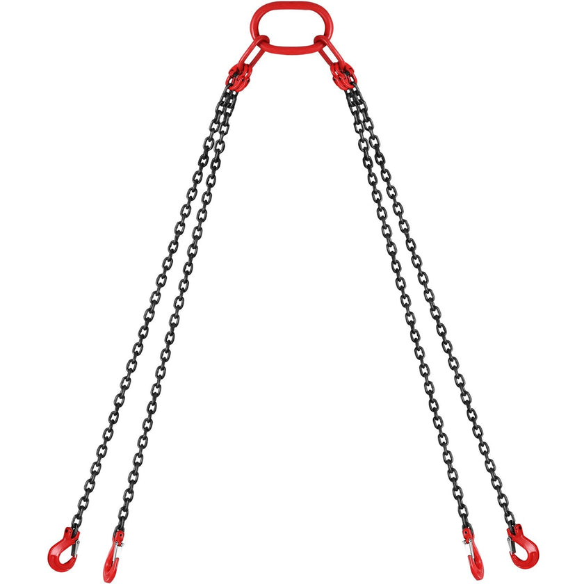 VEVOR 10FT Chain Sling 5/16 Inch X 10 FT Engine Lift Chain G80 Alloy Steel Engine Chain Hoist Lifts 3 Ton with 4 Leg Grab Hooks and Adjuster Used in Mining, Machinery, Ports, Building