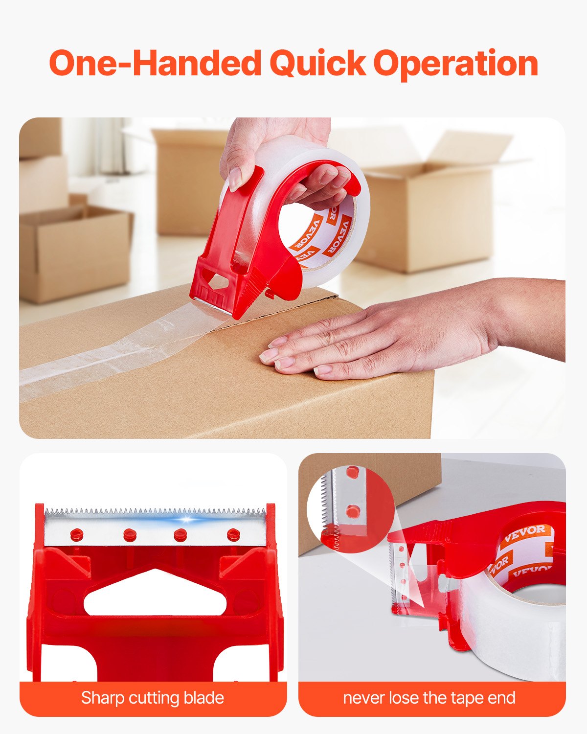 VEVOR Packing Tape 12 Rolls 65 Yards Clear Shipping Tape with Dispenser 2.7 Mil