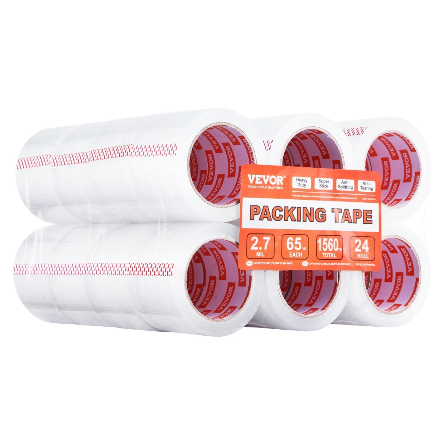 VEVOR Clear Packing Tape 24 Rolls 65 Yards Heavy Duty Clear Packing Tape 2.7 Mil