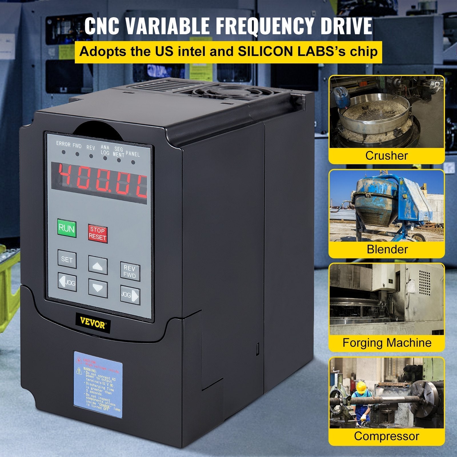 VEVOR VFD 4KW, Variable Frequency Drive 18.5A, CNC VFD Motor Drive Inverter Converter 220V, for Spindle Motor Speed Control (1or 3 Phase Input, 3 Phase Output)