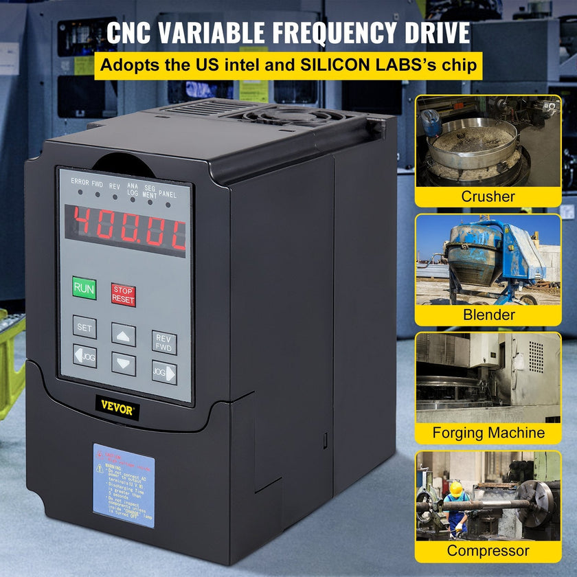 VEVOR VFD 4KW, Variable Frequency Drive 18.5A, CNC VFD Motor Drive Inverter Converter 220V, for Spindle Motor Speed Control (1or 3 Phase Input, 3 Phase Output)