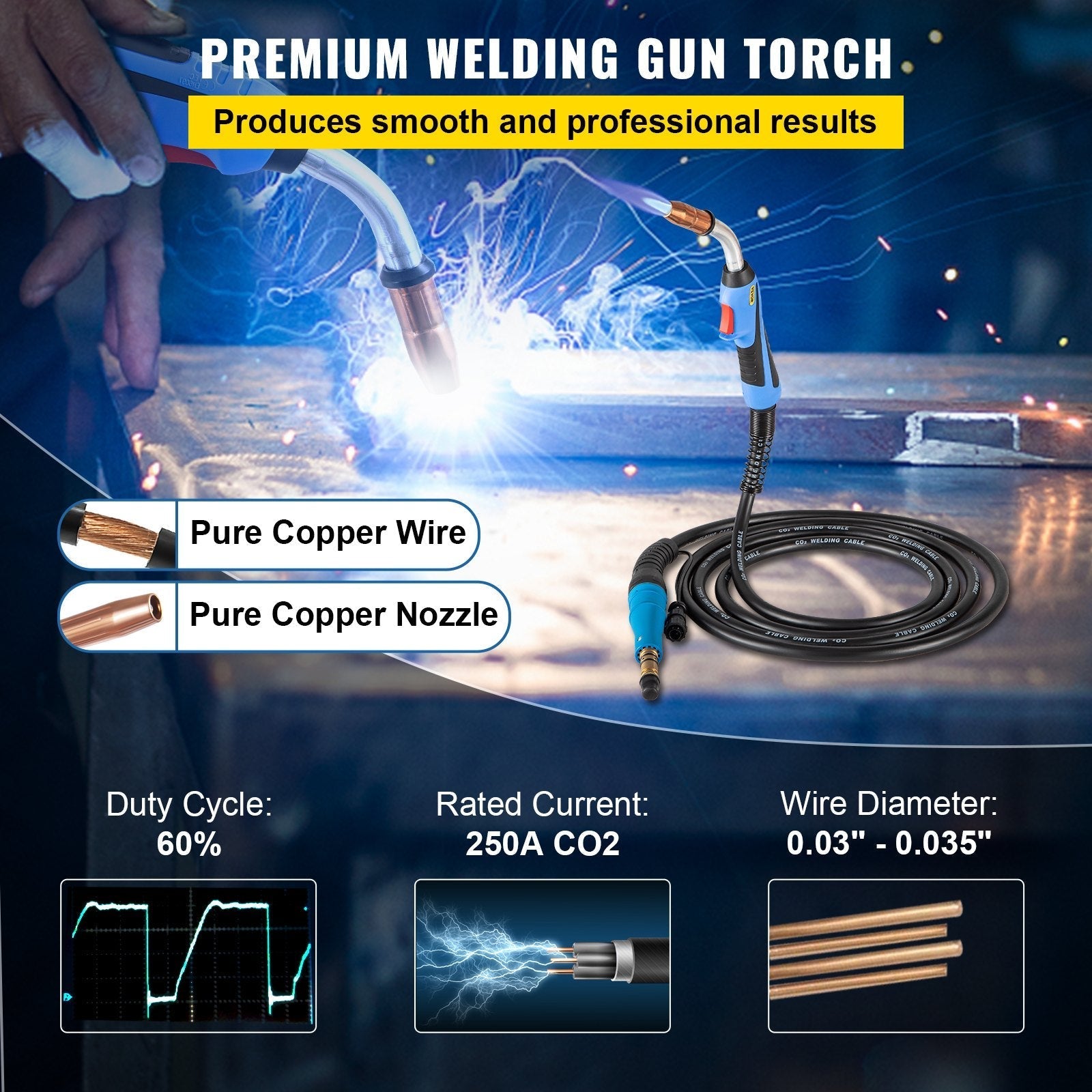 VEVOR 250Amp 15Ft Mig Welding Gun fit for Miller Welding Gun Torch Welder Gun M-25 Welding Torch Stinger Replacement fit for Miller M-25 Part Number 169598 fit 0.030