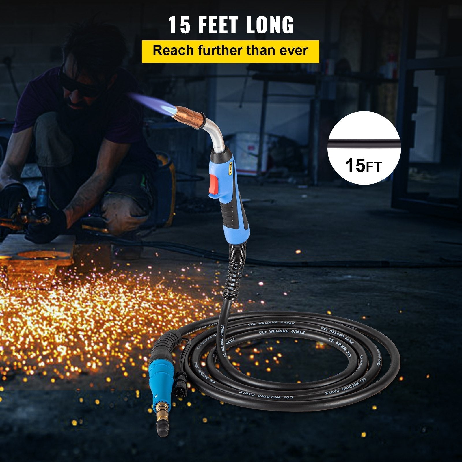 VEVOR 250Amp 15Ft Mig Welding Gun fit for Miller Welding Gun Torch Welder Gun M-25 Welding Torch Stinger Replacement fit for Miller M-25 Part Number 169598 fit 0.030