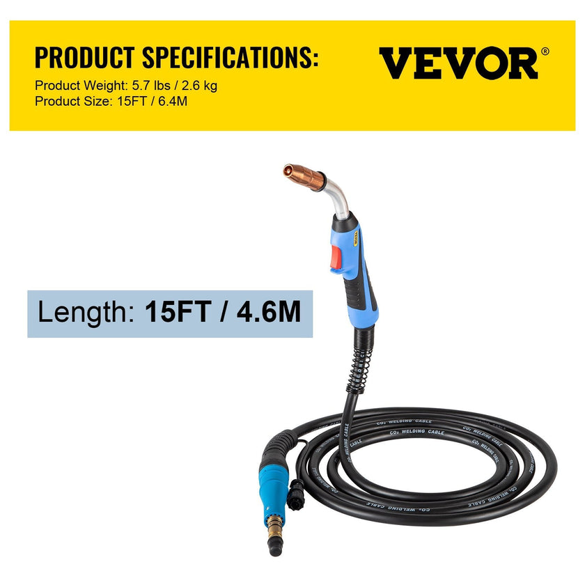 VEVOR 250Amp 15Ft Mig Welding Gun fit for Miller Welding Gun Torch Welder Gun M-25 Welding Torch Stinger Replacement fit for Miller M-25 Part Number 169598 fit 0.030