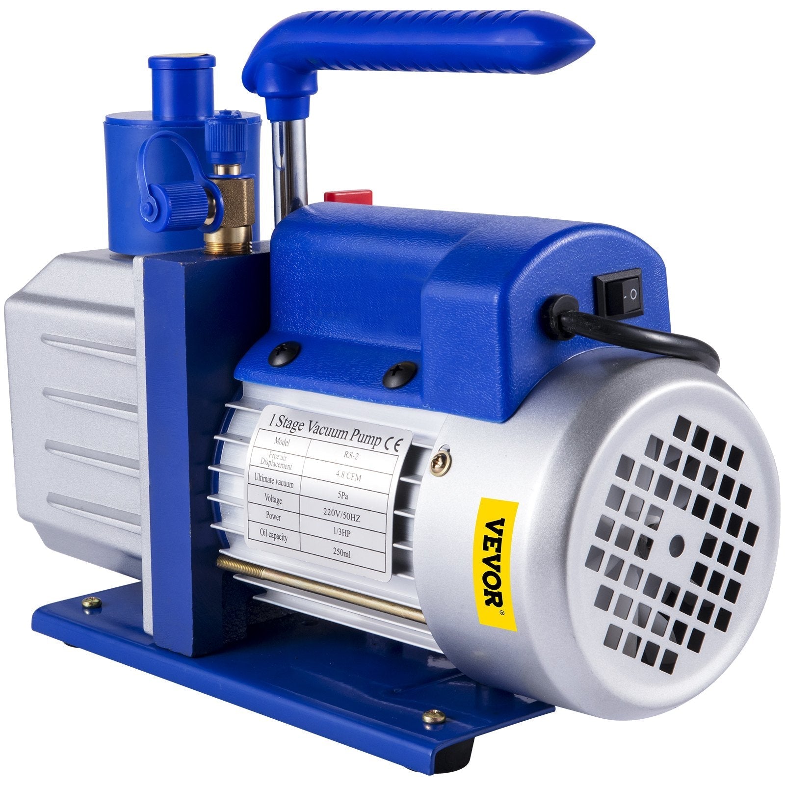 VEVOR Vacuum Pump Kit HVAC Single Stage AC Vacuum Pump 4.8CFM 1/3HP Air Vacuum Pump with 3 Valve A/C Manifold Gauge Set Refrigerant Air Conditioning (4.8CFM1/3HP 3Valve), Blue