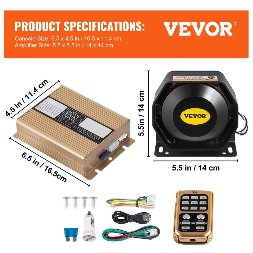 VEVOR 400W 8 Sound Loud Car Warning Police Fire Emergency Alarm Fire Siren 1 Horn PA Speaker MIC System Vehicle Siren