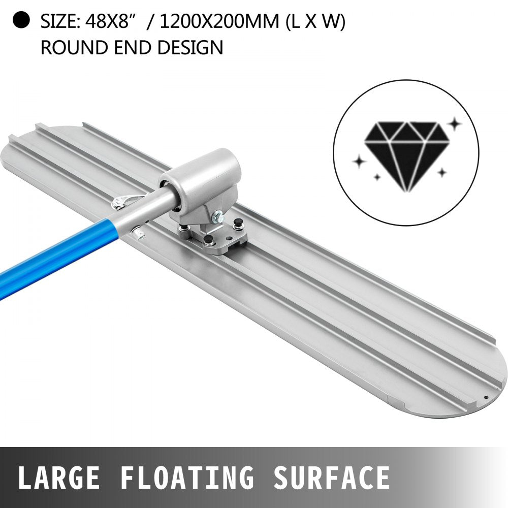 Bull Float Concrete Float 48”x8” Concrete Tool Trowel Float 4 Handles Round End