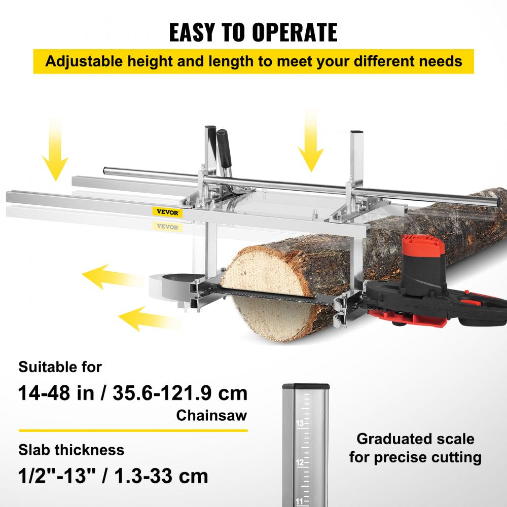 VEVOR Chainsaw MillAttachment 48 Inch Portable Chainsaw Mill Aluminum Steel Chainsaw Milling Planking Welding Saw Mill 18-48 Inch Planking Lumber Cutting Bar for Homeowners Woodworkers
