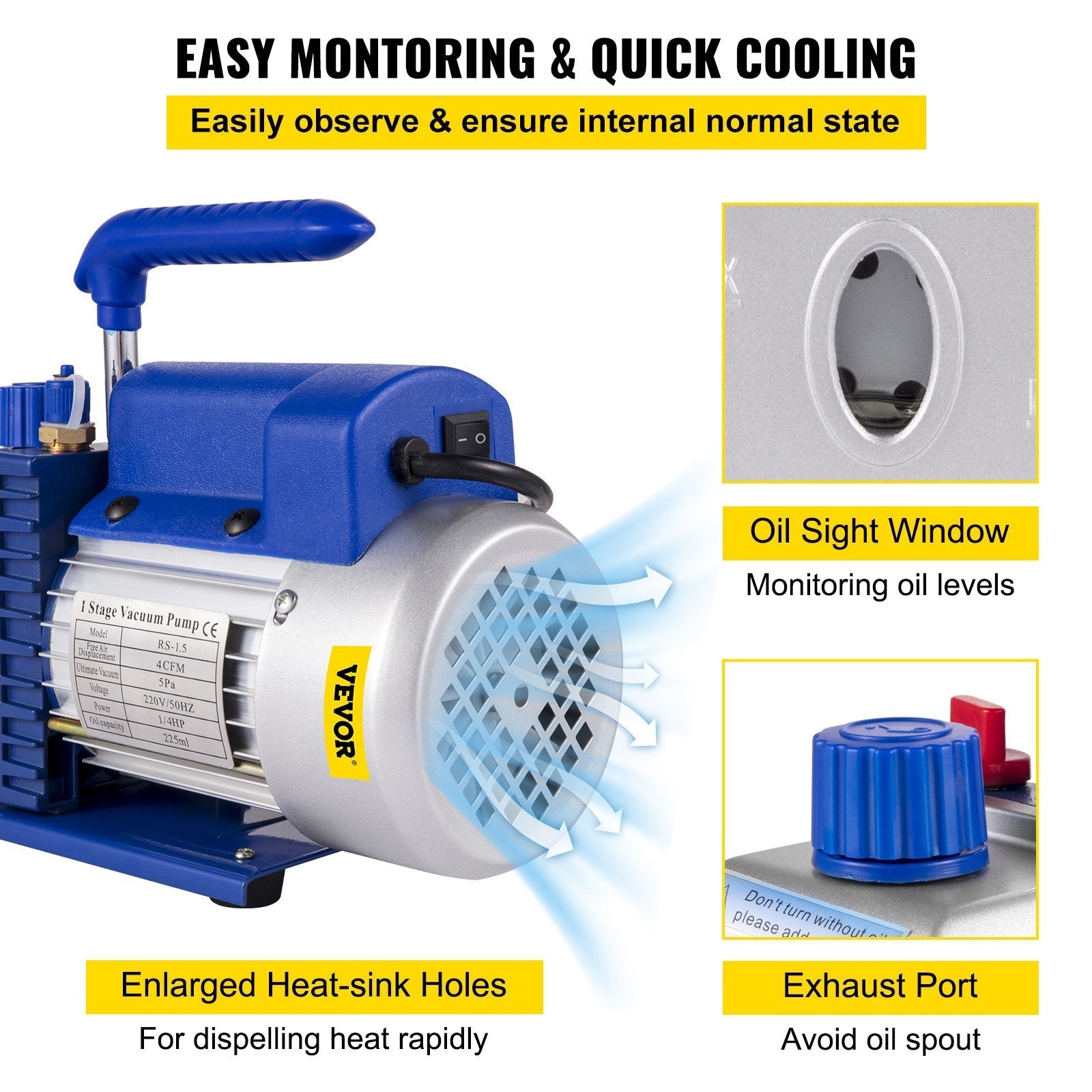 VEVOR Vacuum Pump 4CFM 1/4HP Air Vacuum Pump HVAC A/C Air Refrigerant Rotary Vane Vacuum Pump Single Stage 1 Valve AC Manifold Gauge Set