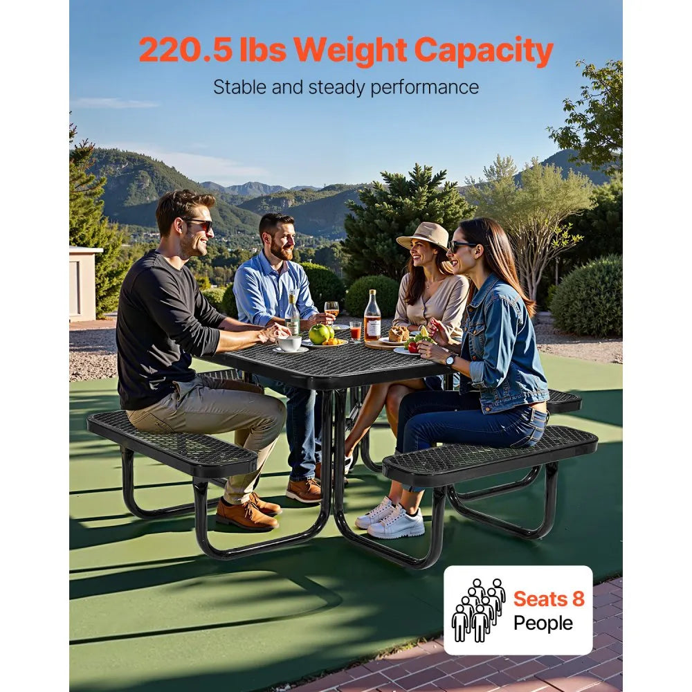 VEVOR Picnic Table Weather Resistant Steel Patio Dining Furniture Set Outdoor