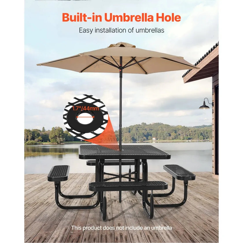 VEVOR Picnic Table Weather Resistant Steel Patio Dining Furniture Set Outdoor