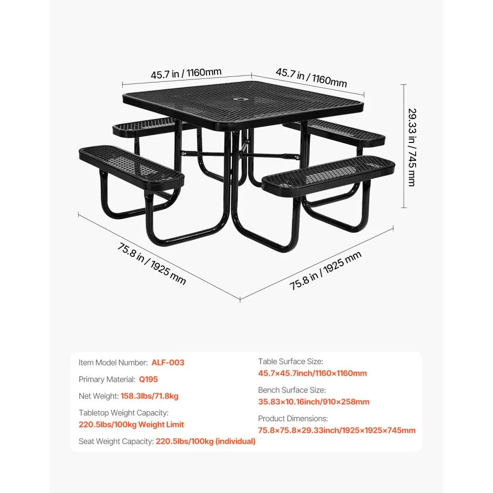 VEVOR Picnic Table Weather Resistant Steel Patio Dining Furniture Set Outdoor