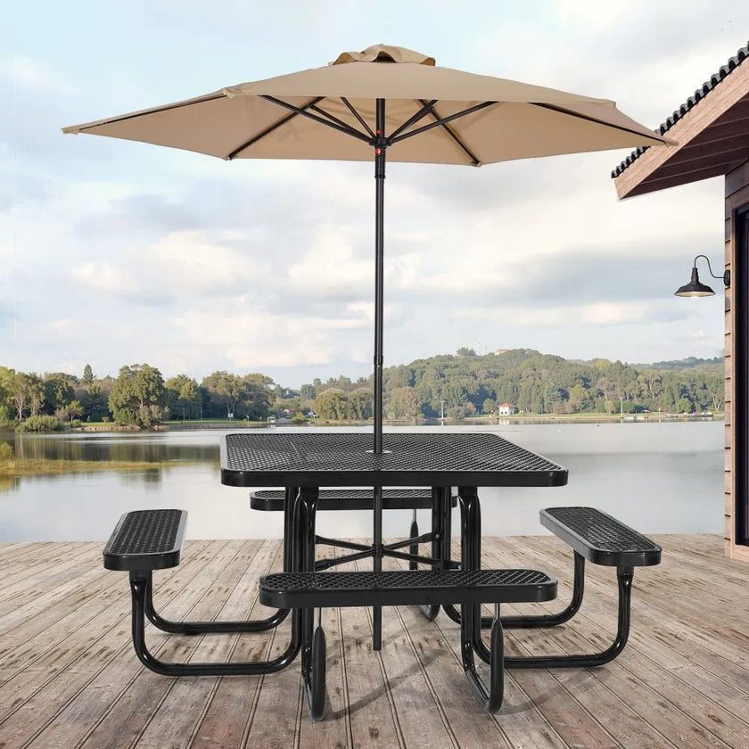 VEVOR Picnic Table Weather Resistant Steel Patio Dining Furniture Set Outdoor
