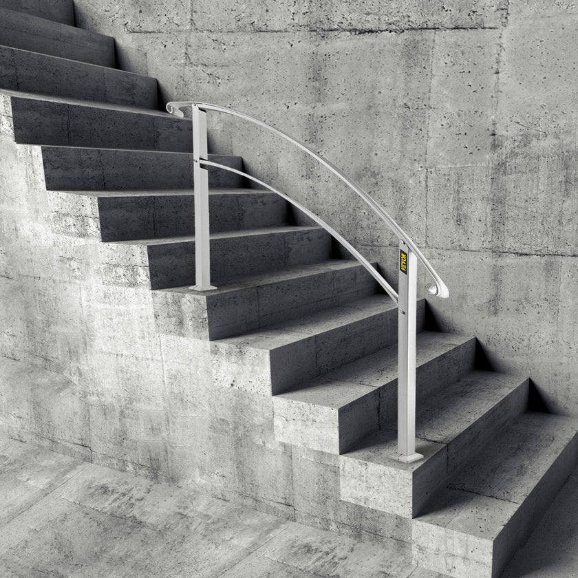 VEVOR Handrails for Outdoor Steps, Fit 1 or 4 Steps Outdoor Stair Railing, White Wrought Iron Handrail, Flexible Front Porch Hand Rail, Transitional Handrails for Concrete Steps or Wooden Stairs