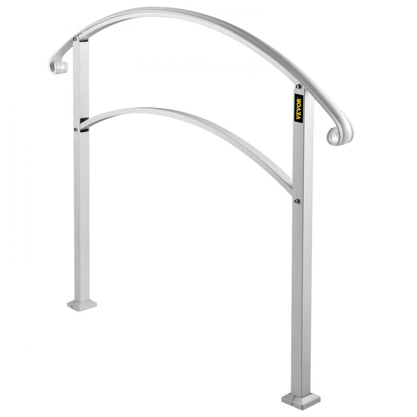 VEVOR Handrails for Outdoor Steps, Fit 1 or 4 Steps Outdoor Stair Railing, White Wrought Iron Handrail, Flexible Front Porch Hand Rail, Transitional Handrails for Concrete Steps or Wooden Stairs