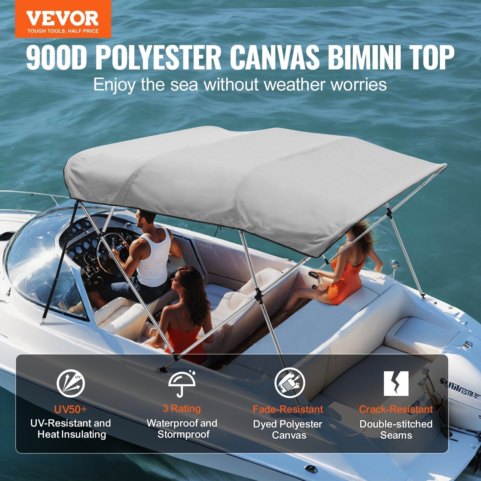 VEVOR 4 Bow Bimini Top Boat Cover, 900D Polyester Canopy with 1