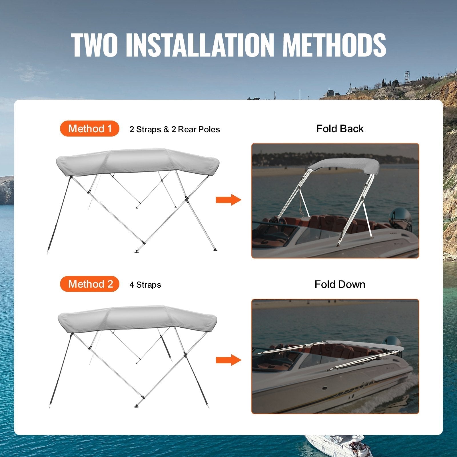 VEVOR 4 Bow Bimini Top Boat Cover, 900D Polyester Canopy with 1
