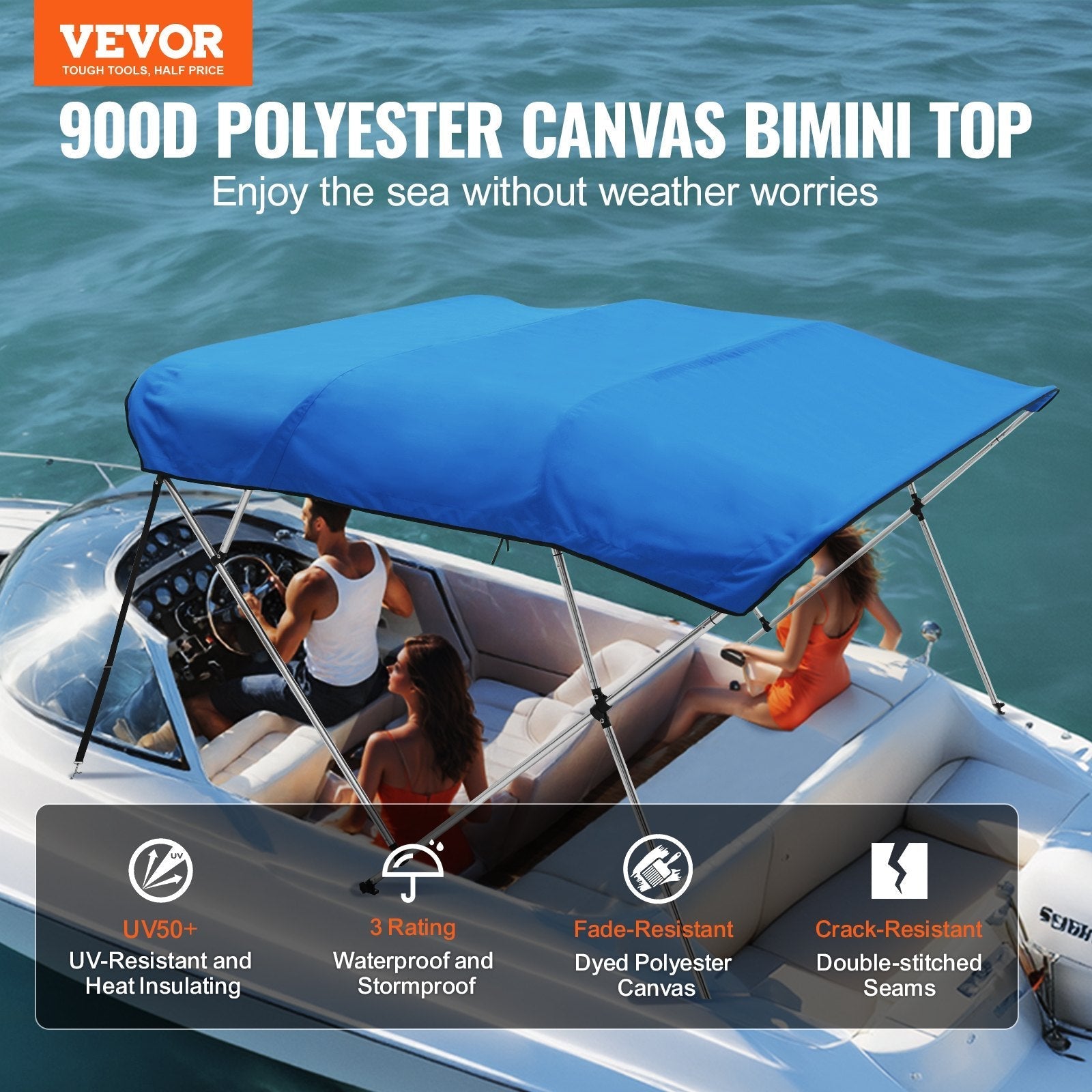 VEVOR 4 Bow Bimini Top Boat Cover, 900D Polyester Canopy with 1
