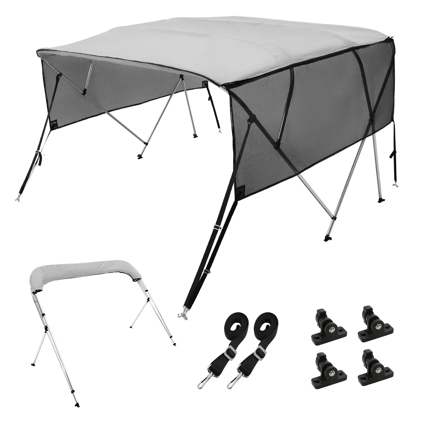 VEVOR 4 Bow Bimini Top Boat Cover, Detachable Mesh Sidewalls, 600D Polyester Canopy with 1